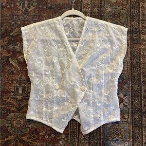 Sheer White Embroidered Vest/ Blouse. Size small